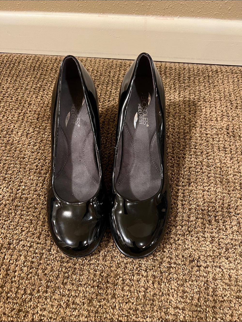 Womens Black Patent Ballet Pumps Aerosoles Heelrest